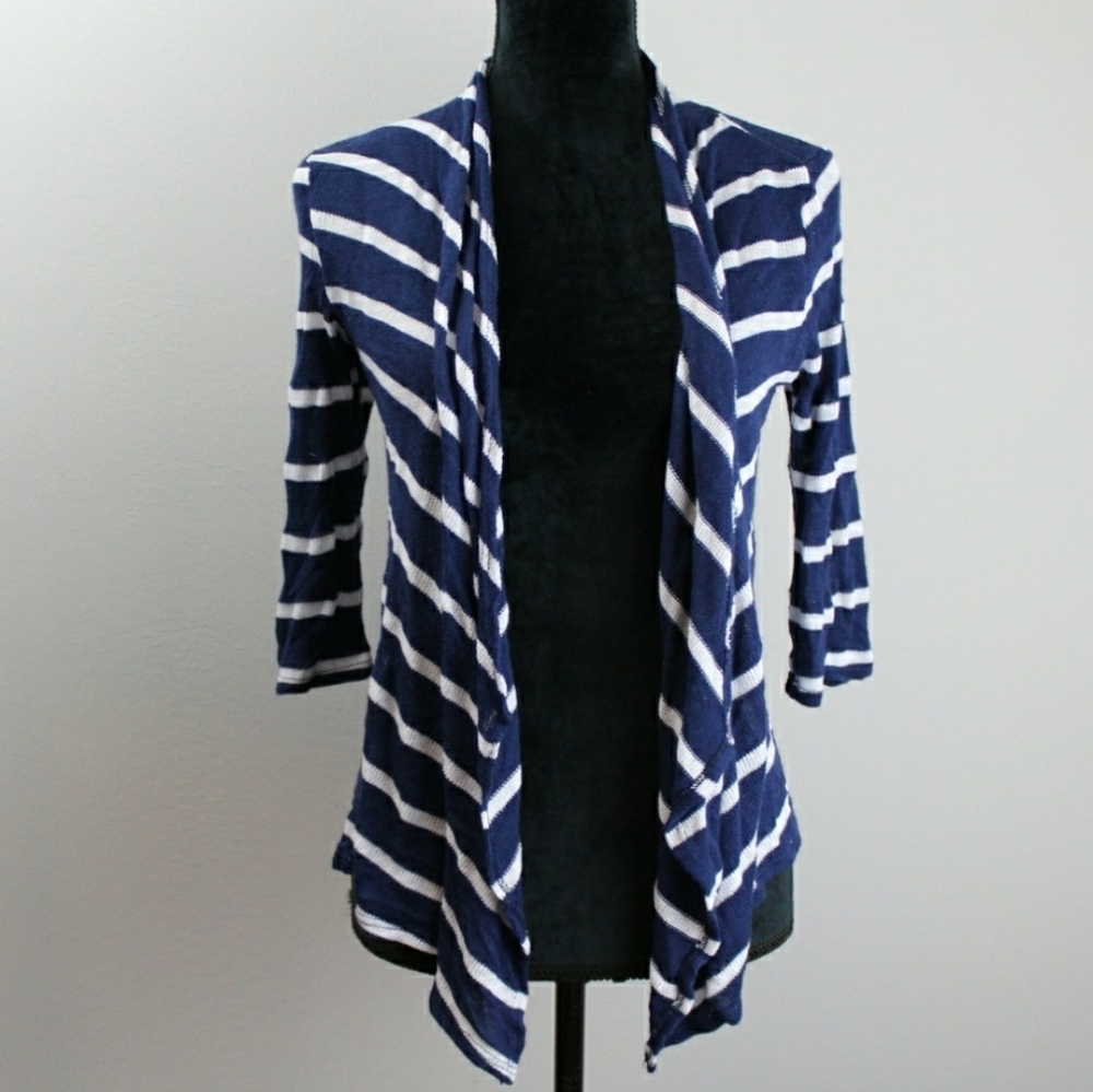 41 Hawthorn Blue/White Striped Open Front Cardigan